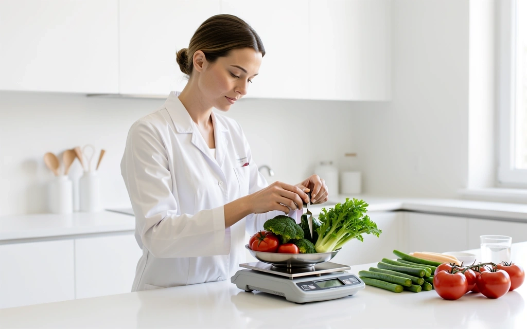 Nutritionist weighing ingredients